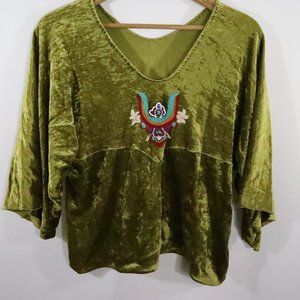 Boho Handmade Embroidered Beaded Crop Top Velvet Size M/L